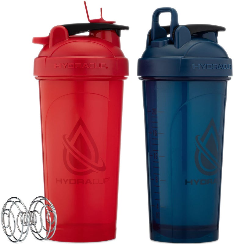 Hydra Cup ProFlow [2 Pack] 28 oz Shaker Bottles for Protein Shakes  Shaker Cups with Ball Blender Whisk  Shaker Bottle with Handle  Travel To Go  BPA Free (Red & Blue  28oz) - Image 1