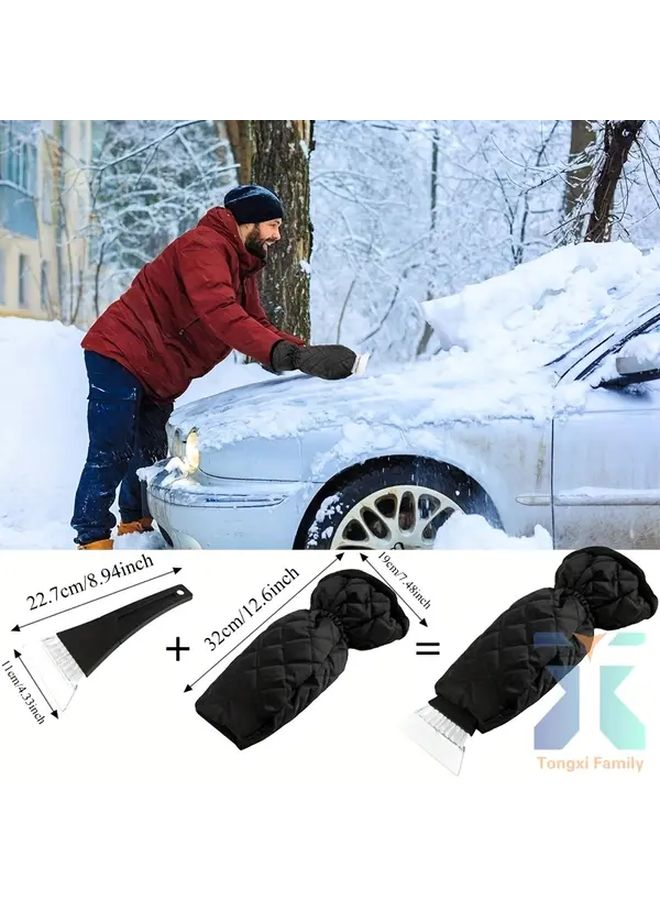Winter Car Snow Shovel with Warm Gloves Ice Scraper Brush Defrosting Tool Set - Image 3