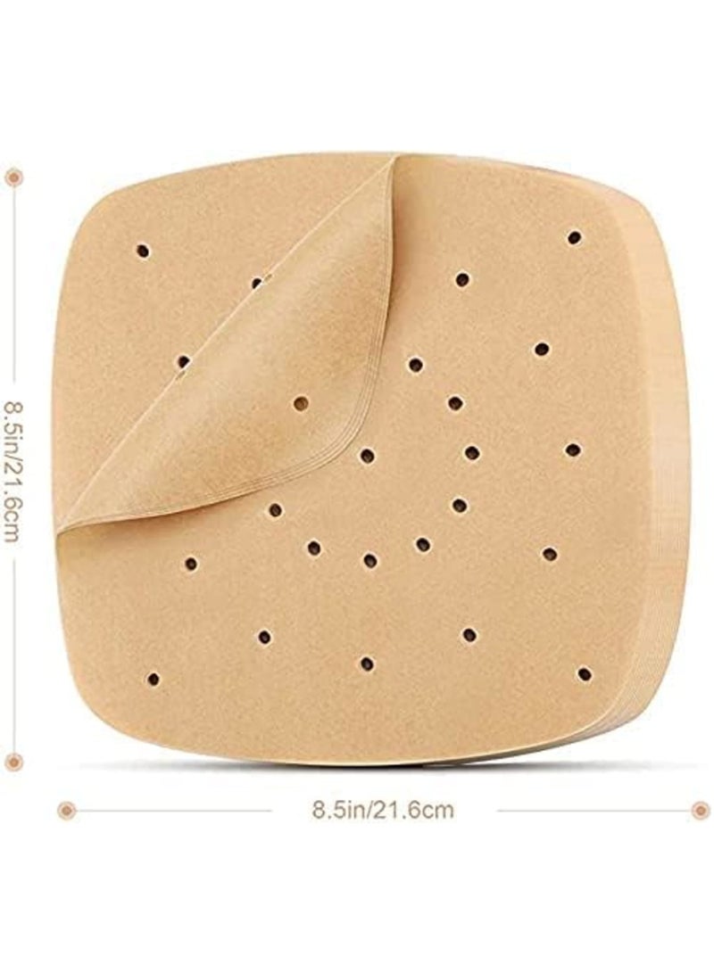 Luckam Air Fryer Parchment Paper 100 Pcs - 8.5 inch Unbleached Square Air Fryer Liners/Steaming Parchment Liner/Perforated Parchment for Air Fryer, Steaming Basket and More (100, Unbleached) - Image 2