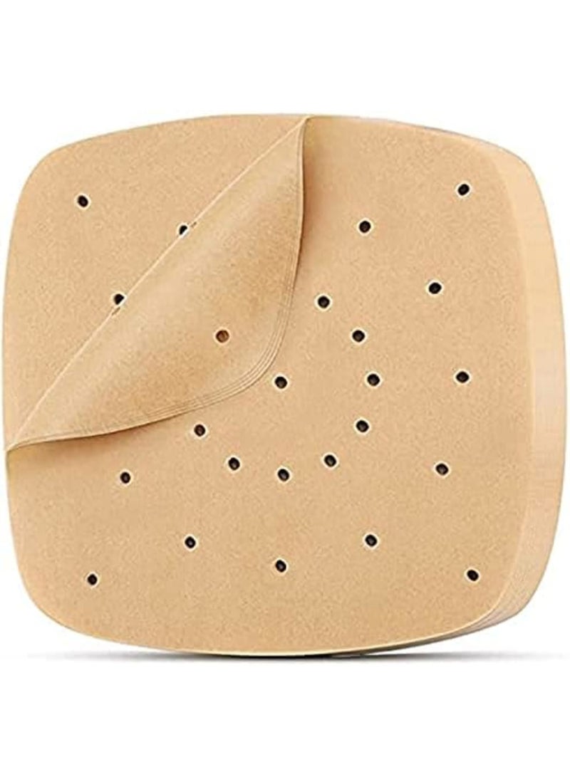 Luckam Air Fryer Parchment Paper 100 Pcs - 8.5 inch Unbleached Square Air Fryer Liners/Steaming Parchment Liner/Perforated Parchment for Air Fryer, Steaming Basket and More (100, Unbleached) - Image 1