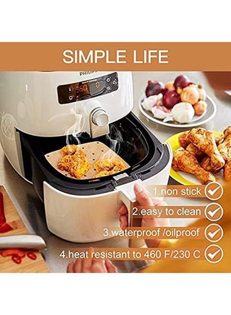 Luckam Air Fryer Parchment Paper 100 Pcs - 8.5 inch Unbleached Square Air Fryer Liners/Steaming Parchment Liner/Perforated Parchment for Air Fryer, Steaming Basket and More (100, Unbleached) - Image 5