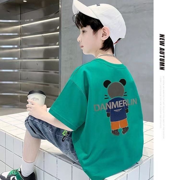 Boys'' Summer Outfit Set, Children''s Clothing for Older Kids, New Summer Denim Short-Sleeve Stylish Streetwear for Boys - Image 1