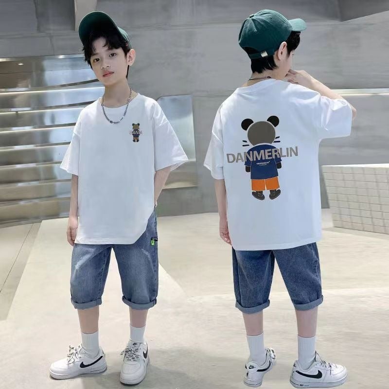 Boys'' Summer Outfit Set, Children''s Clothing for Older Kids, New Summer Denim Short-Sleeve Stylish Streetwear for Boys - Image 5