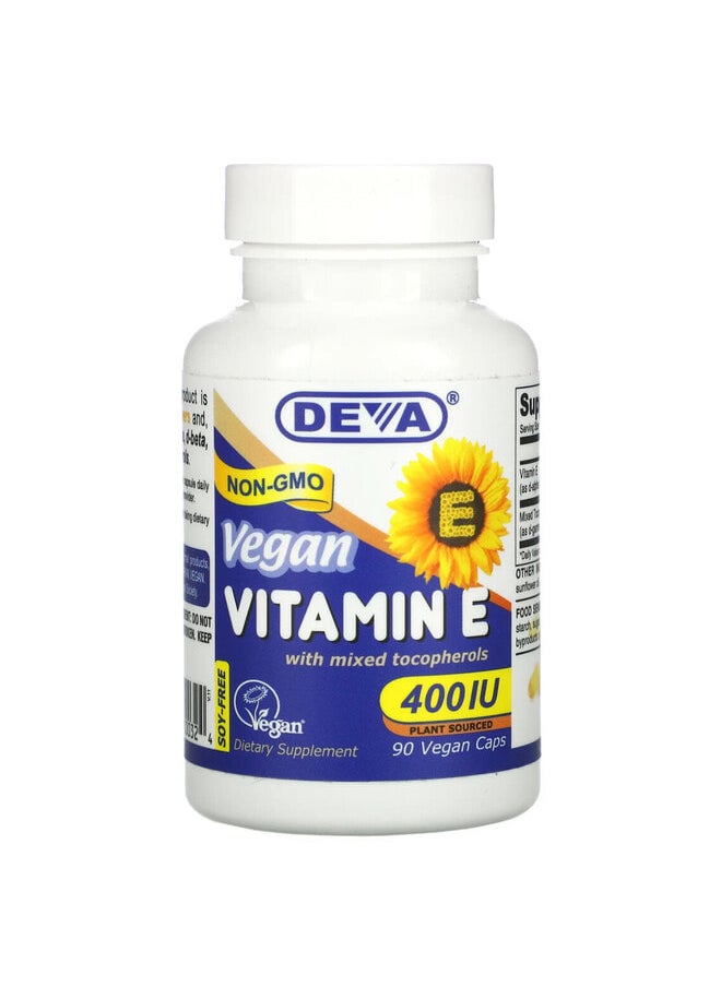 Deva Vegan Vitamin E with Mixed Tocopherols, 400 IU, 90 Vegan Caps  - Image 1