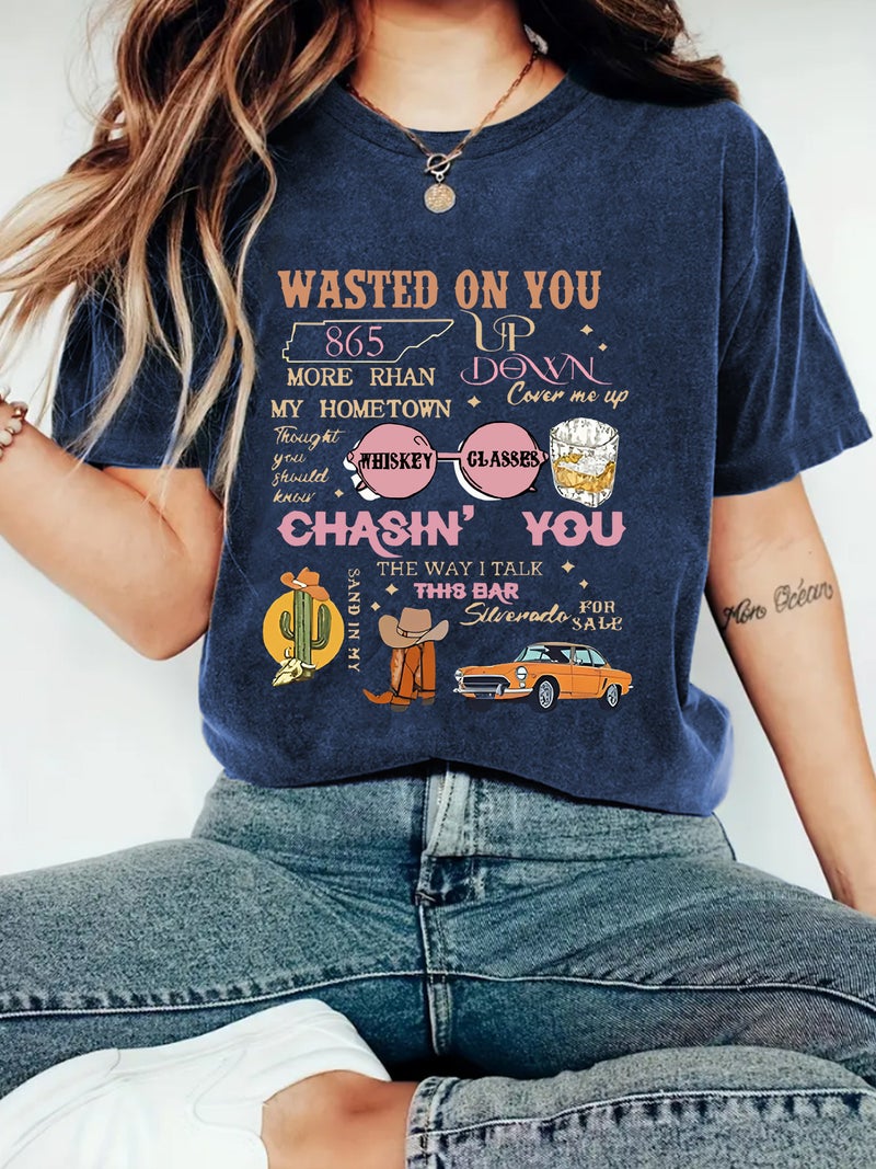 Independent Station Temperament T-Shirt Women'S Wastedd On You Printed Short Sleeve - Image 2