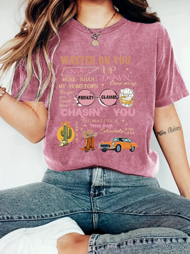 Independent Station Temperament T-Shirt Women'S Wastedd On You Printed Short Sleeve - Image 3