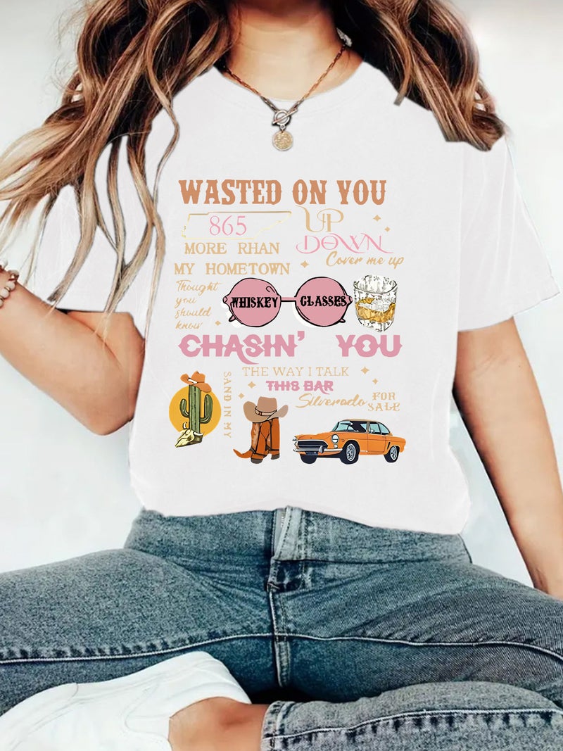 Independent Station Temperament T-Shirt Women'S Wastedd On You Printed Short Sleeve - Image 4