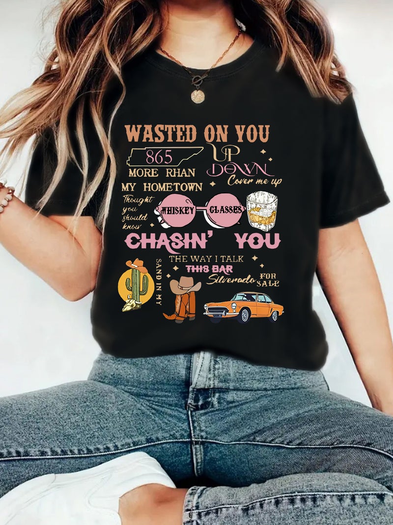 Independent Station Temperament T-Shirt Women'S Wastedd On You Printed Short Sleeve - Image 5