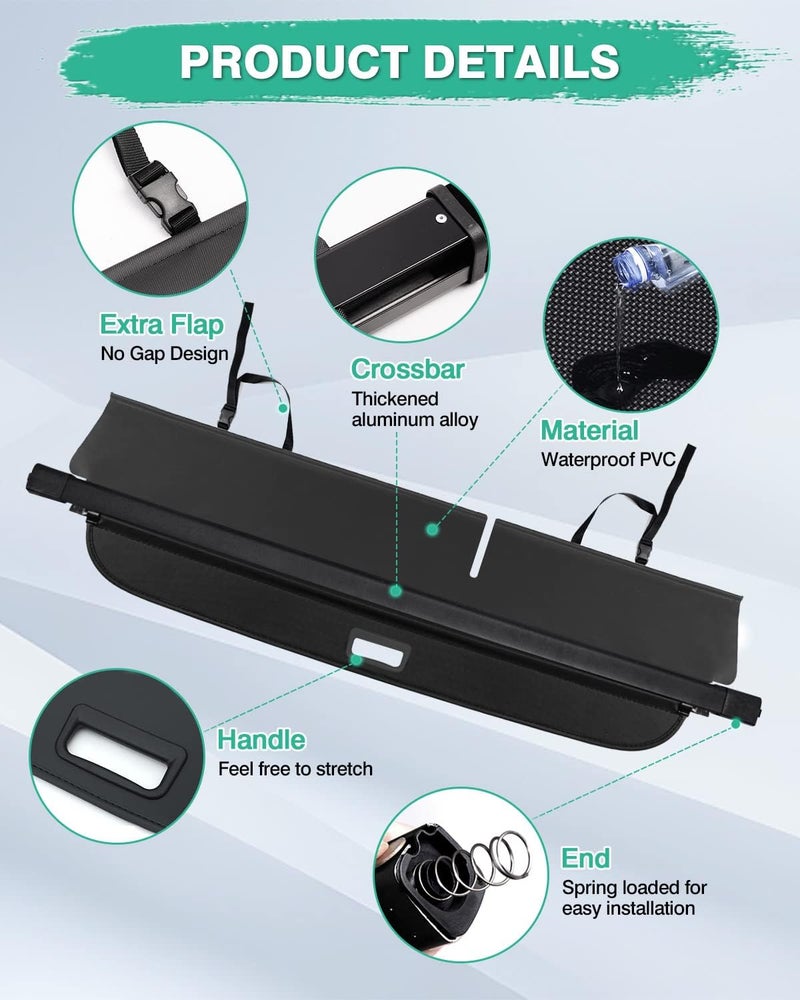 Powerty Retractable Cargo Cover for Jeep Cherokee 2019-2021 - Black Trunk Security Shade - Image 4