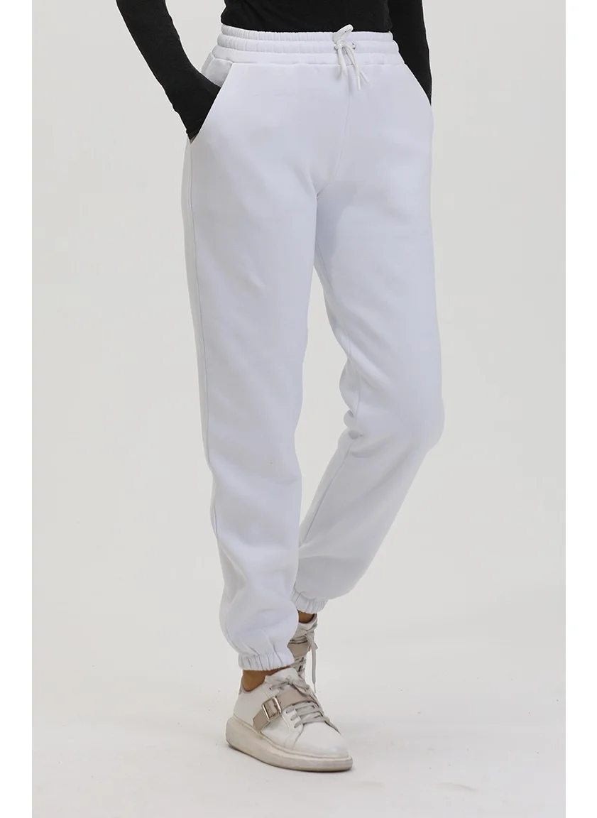 Sefa Merve Three Thread Combed Cotton Sweatpants 10400-07 White