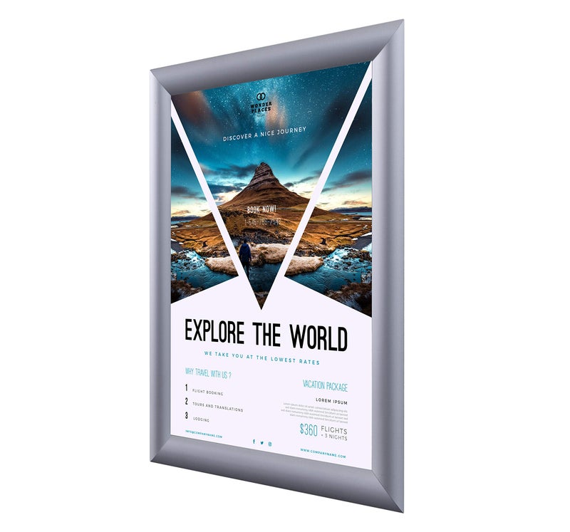 BNV Group BNV Aluminum Front Load Snap Poster/Picture Frame, Silver, 11x14 Inches, 1'' Profile, Wall Mounting, Portrait and Landscape Mode, Easy Installation, Anti-Glare, PVC Cover, Lightweight - Image 2