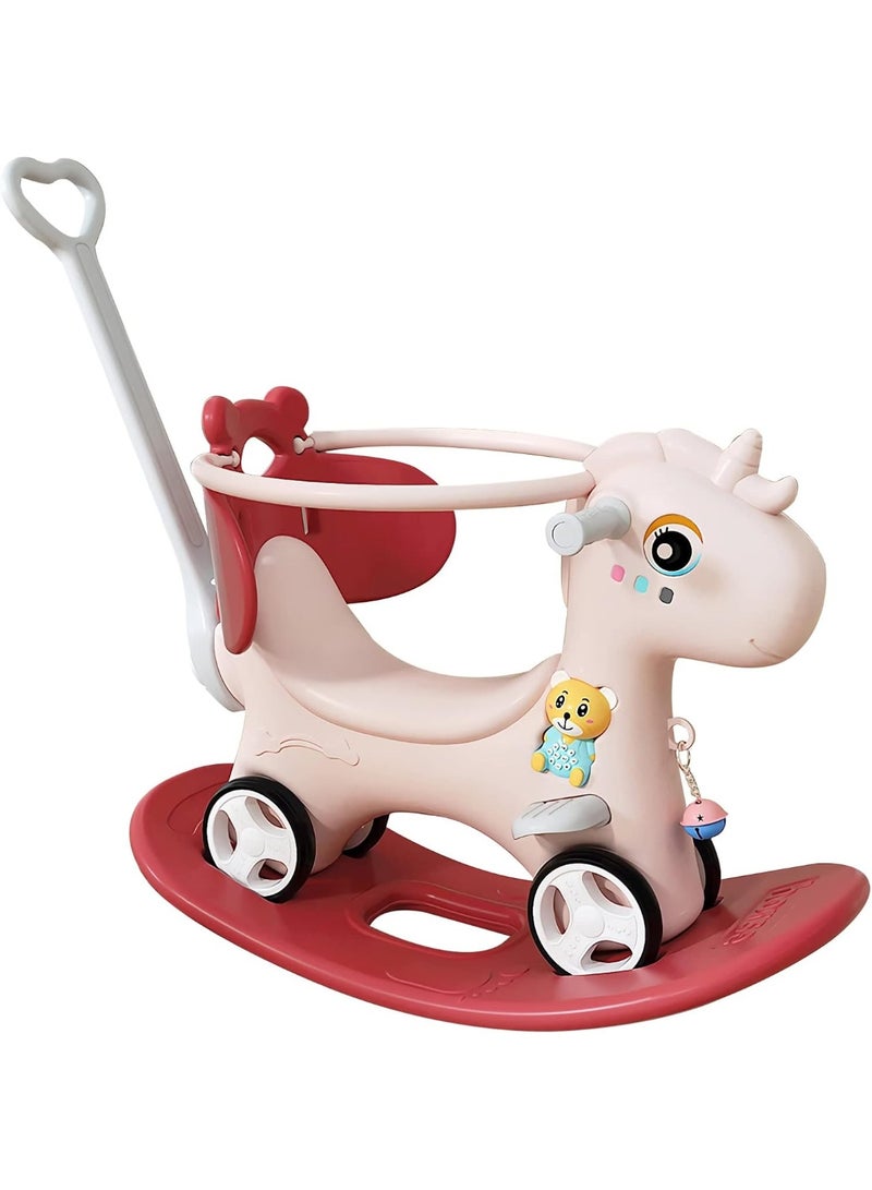 Multifunctional Rocking Horse Baby Stroller for Toddlers/Infants Early Education Toy Red with Barrier  - Image 1