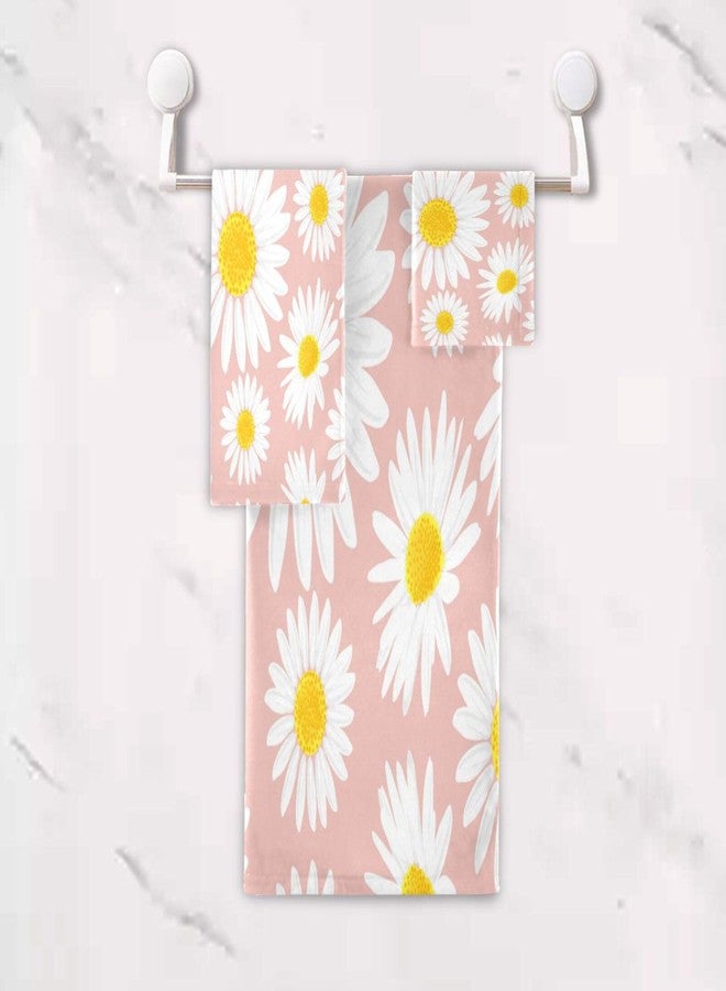 BOESI Pink Daisy Flower 3 Piece Towel Set, Bath Towel Set, Soft and Comfortable, Absorbent, Suitable for Home, Hotel, Beach, Travel, Sports - Image 5
