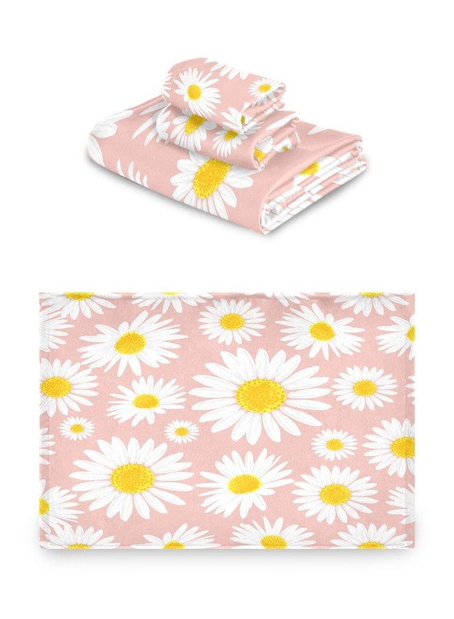 BOESI Pink Daisy Flower 3 Piece Towel Set, Bath Towel Set, Soft and Comfortable, Absorbent, Suitable for Home, Hotel, Beach, Travel, Sports - Image 2