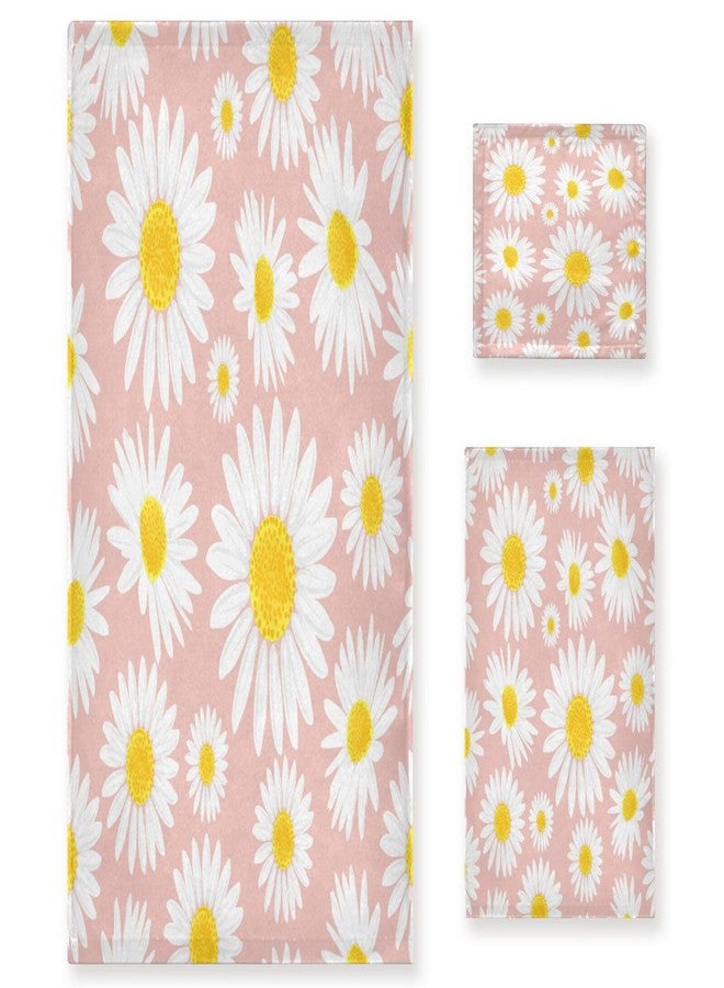 BOESI Pink Daisy Flower 3 Piece Towel Set, Bath Towel Set, Soft and Comfortable, Absorbent, Suitable for Home, Hotel, Beach, Travel, Sports - Image 1