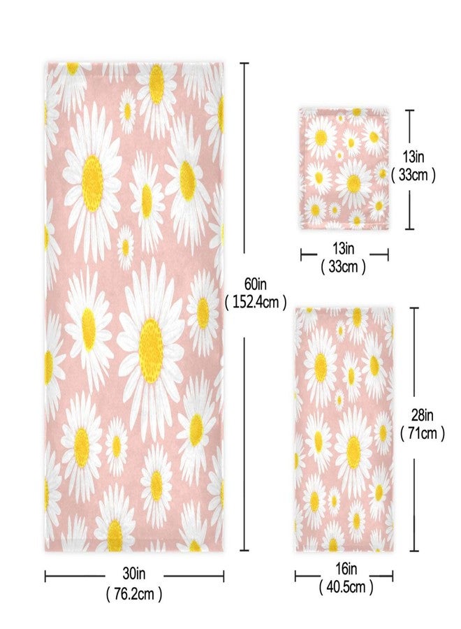 BOESI Pink Daisy Flower 3 Piece Towel Set, Bath Towel Set, Soft and Comfortable, Absorbent, Suitable for Home, Hotel, Beach, Travel, Sports - Image 3