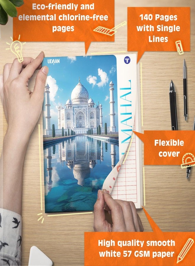 TARGET PUBLICATIONS A4 Size Long Notebooks for Students | Single Line Ruled 140 Pages in Each | Soft Cover, 21 cm x 29.7 cm Approx | GSM 57 | Useful for School, College & Office | Set of 6 | Taj Mahal - Image 2