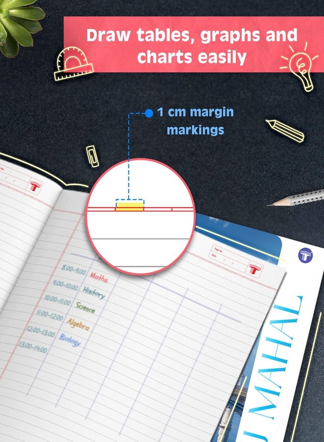 TARGET PUBLICATIONS A4 Size Long Notebooks for Students | Single Line Ruled 140 Pages in Each | Soft Cover, 21 cm x 29.7 cm Approx | GSM 57 | Useful for School, College & Office | Set of 6 | Taj Mahal - Image 3