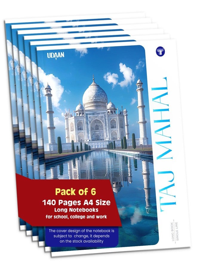 TARGET PUBLICATIONS A4 Size Long Notebooks for Students | Single Line Ruled 140 Pages in Each | Soft Cover, 21 cm x 29.7 cm Approx | GSM 57 | Useful for School, College & Office | Set of 6 | Taj Mahal - Image 1