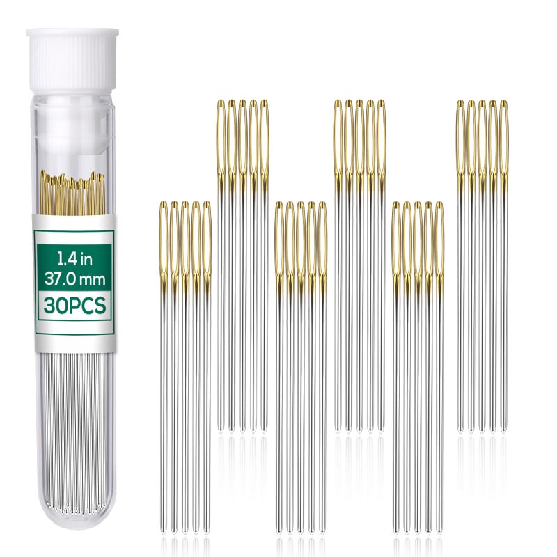 Fteven 30PCS Cross Stitch Needles, Size 24 Stainless Steel Embroidery Needles, Large Eye Hand Sewing Needles Blunt Golden Color with Box for Hand Sewing, Cross Stitching - Image 1