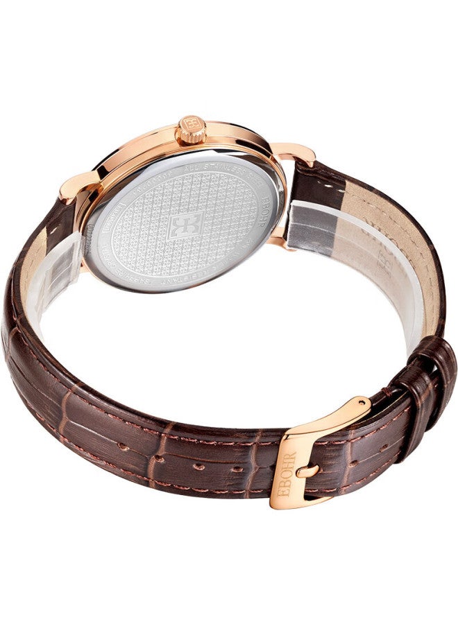 Ebohr Master Series Simple White Dial Leather Strap Quartz Men'S Watch 36000234 For Boyfriend - Image 4
