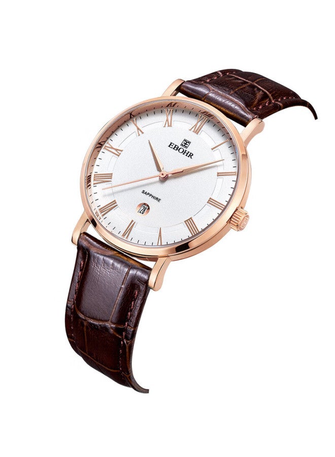 Ebohr Master Series Simple White Dial Leather Strap Quartz Men'S Watch 36000234 For Boyfriend - Image 3