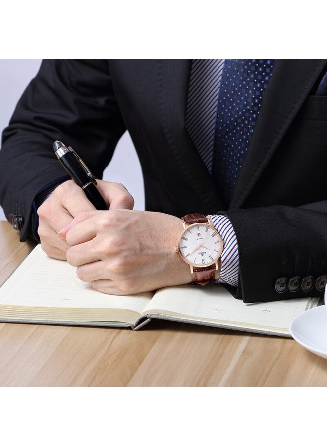 Ebohr Master Series Simple White Dial Leather Strap Quartz Men'S Watch 36000234 For Boyfriend - Image 1