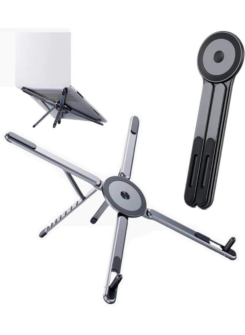 Magnetic Laptop & Mobile Stand – Foldable Adjustable Aluminium Alloy Desk Holder with Strong Suction Grip | Portable Multi-Angle Phone, Tablet & Laptop Stand - Image 1
