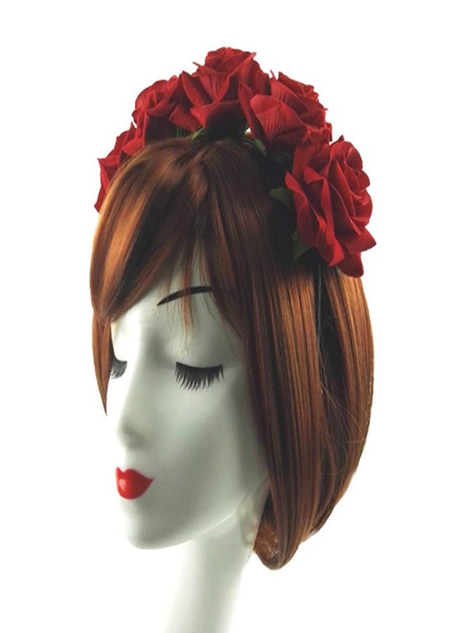 WLBON Rose Headband Flower Wreath Crown Hair Bands Big Floral Garland Christmas Hair Hoop Women Girls Hairband Party Decoration Headdress Cosplay Costume Headwear Handmade Headpiece Hair Accessories Red - Image 3
