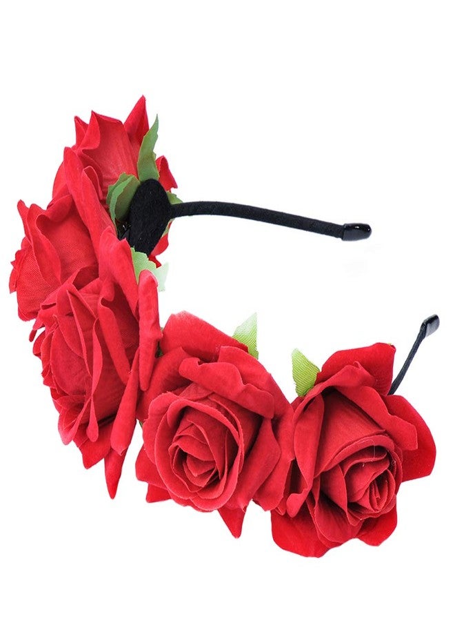 WLBON Rose Headband Flower Wreath Crown Hair Bands Big Floral Garland Christmas Hair Hoop Women Girls Hairband Party Decoration Headdress Cosplay Costume Headwear Handmade Headpiece Hair Accessories Red - Image 1