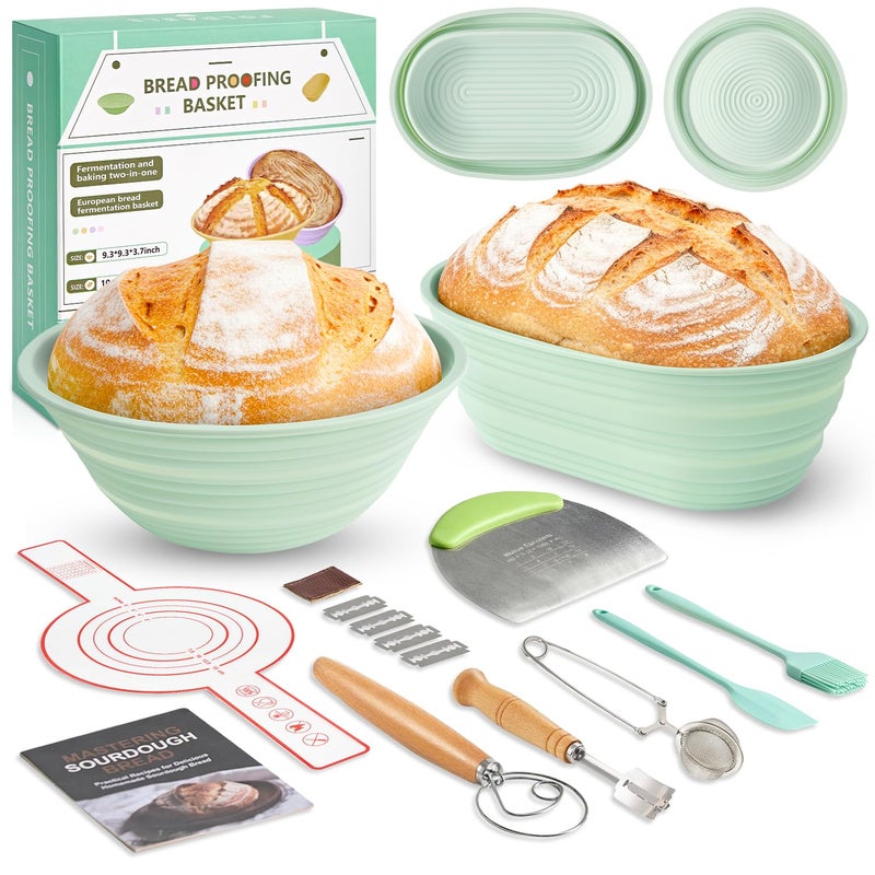 Napute Sourdough Starter Kit 9PCS Sourdough Breads Baking Supplies Banneton Bread Proofing Basket Set with 9 Round 10 Val Bread Sling Whisk Scrapers Bread Lame Bag Sour Dough Baking Tools - Image 2