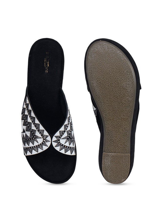 She Zone صنادل شزون السوداء ذات الكعب العالي للنساء - Image 5