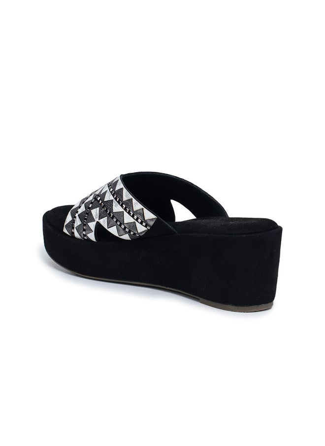 She Zone صنادل شزون السوداء ذات الكعب العالي للنساء - Image 3