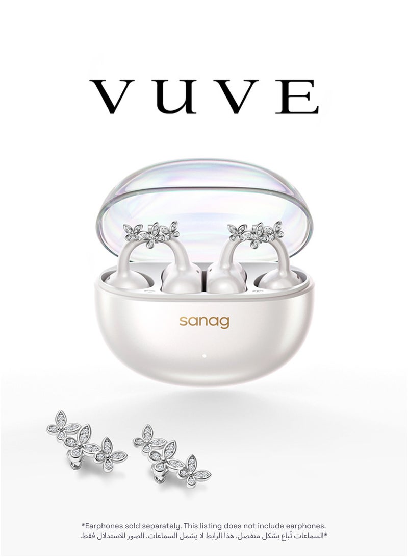 ساناج إكسسوار قرط من SANAG x VUVE لسماعات S6S Nova المفتوحة، حلية مجوهرات من سبيكة النحاس المطلية بلون فضي مرصعة بأحجار الزركون، زينة قابلة للارتداء (السماعات غير مرفقة) - بريق الفراشة - Image 1