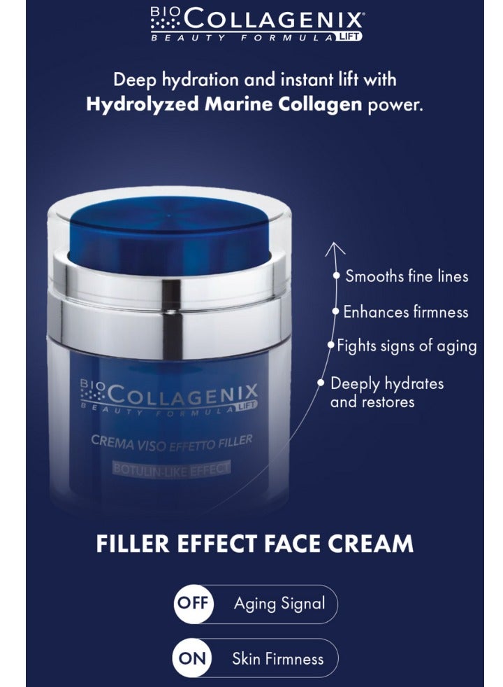 اي اس آي كريم حشو الوجه المضاد للشيخوخة من بيوكولاجينيكس مع حقيبة مستحضرات تجميل للسفر - تأثير يشبه البوتولينوم مع الأرجيرلاين والكولاجين البحري وحمض الهيالورونيك، 50 مل - يقلل التجاعيد، ويشد البشرة، ويرطبها، ويمنحها إشراقة. - Image 3