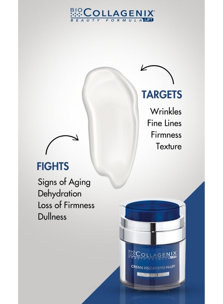 اي اس آي كريم حشو الوجه المضاد للشيخوخة من بيوكولاجينيكس مع حقيبة مستحضرات تجميل للسفر - تأثير يشبه البوتولينوم مع الأرجيرلاين والكولاجين البحري وحمض الهيالورونيك، 50 مل - يقلل التجاعيد، ويشد البشرة، ويرطبها، ويمنحها إشراقة. - Image 5
