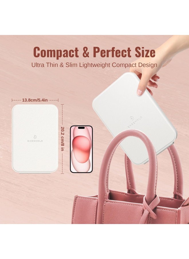 EASEHOLD Rechargeable Travel Makeup Mirror Portable Folding Lighted Makeup Mirror 3 Colors Lighting Dimmable Touch Screen Compact Vanity Mirror With 72 Ledsture Leather Desk Mirror  - Image 2