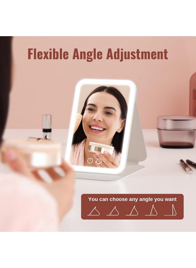 EASEHOLD Rechargeable Travel Makeup Mirror Portable Folding Lighted Makeup Mirror 3 Colors Lighting Dimmable Touch Screen Compact Vanity Mirror With 72 Ledsture Leather Desk Mirror  - Image 5