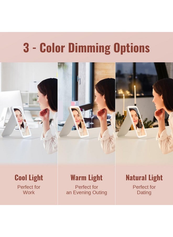EASEHOLD Rechargeable Travel Makeup Mirror Portable Folding Lighted Makeup Mirror 3 Colors Lighting Dimmable Touch Screen Compact Vanity Mirror With 72 Ledsture Leather Desk Mirror  - Image 3