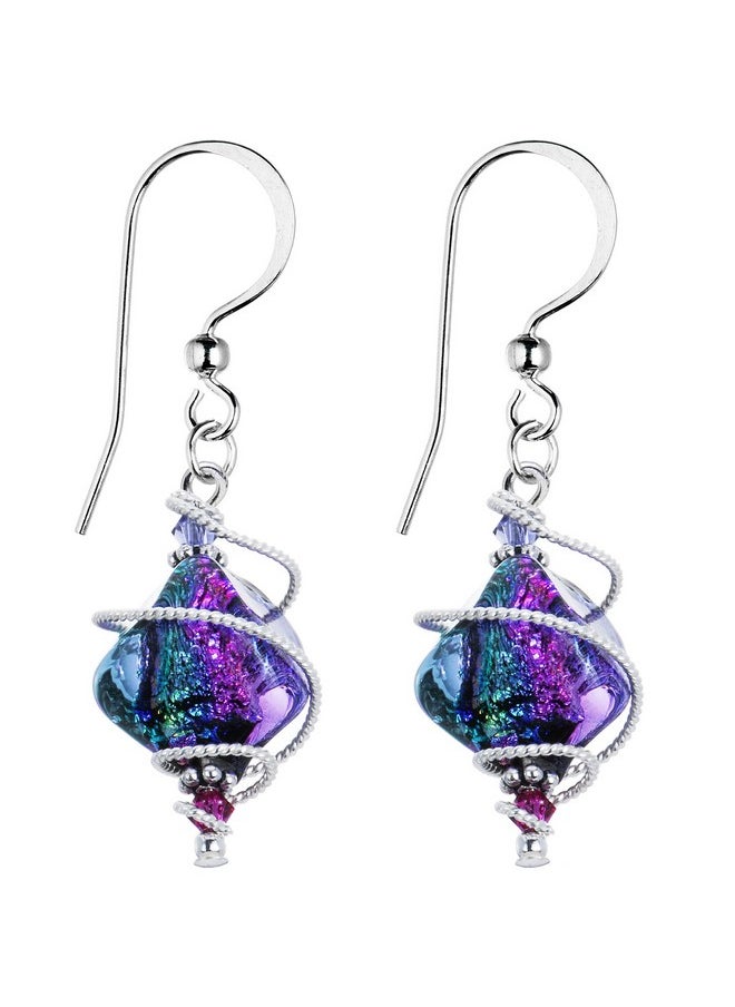 Body Candy Handcrafted 925 Silver Purple Dichroic Drop Dangle Earrings Created With Crystals  - Image 1