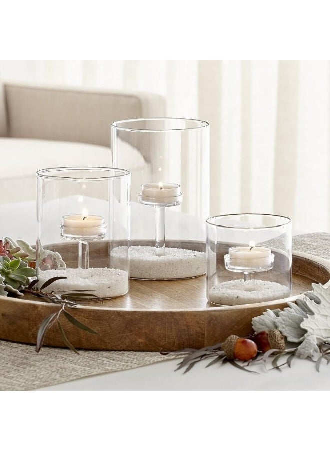 LAMAY 3pcs Hurricane Candle Holders for Pillar Hand Blown Glass Cylinder Vases Table Decoration Centerpiece Floral Room Decor Clear Seeded Bubbles Living Dining Kitchen Island - Image 4