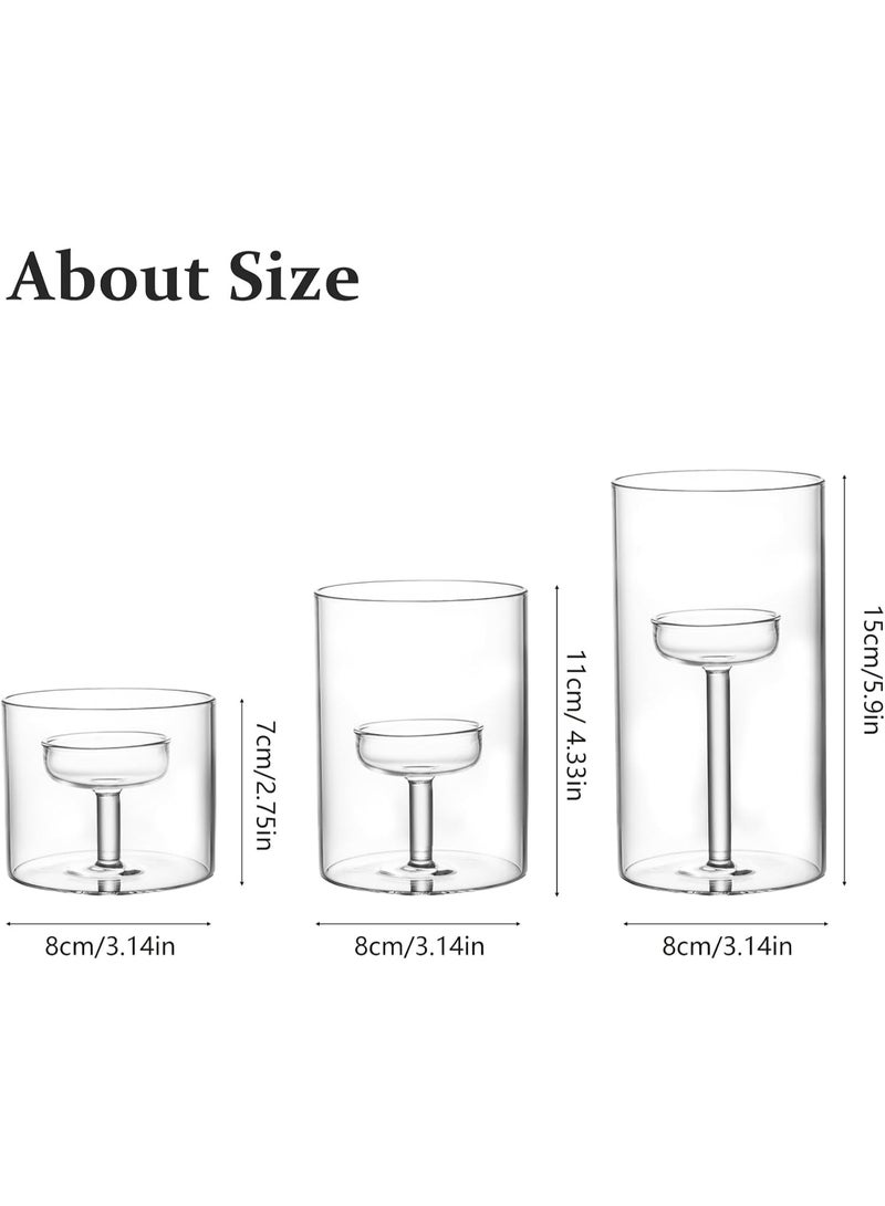 LAMAY 3pcs Hurricane Candle Holders for Pillar Hand Blown Glass Cylinder Vases Table Decoration Centerpiece Floral Room Decor Clear Seeded Bubbles Living Dining Kitchen Island - Image 3