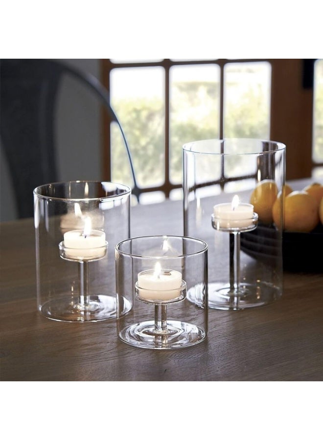 LAMAY 3pcs Hurricane Candle Holders for Pillar Hand Blown Glass Cylinder Vases Table Decoration Centerpiece Floral Room Decor Clear Seeded Bubbles Living Dining Kitchen Island - Image 5