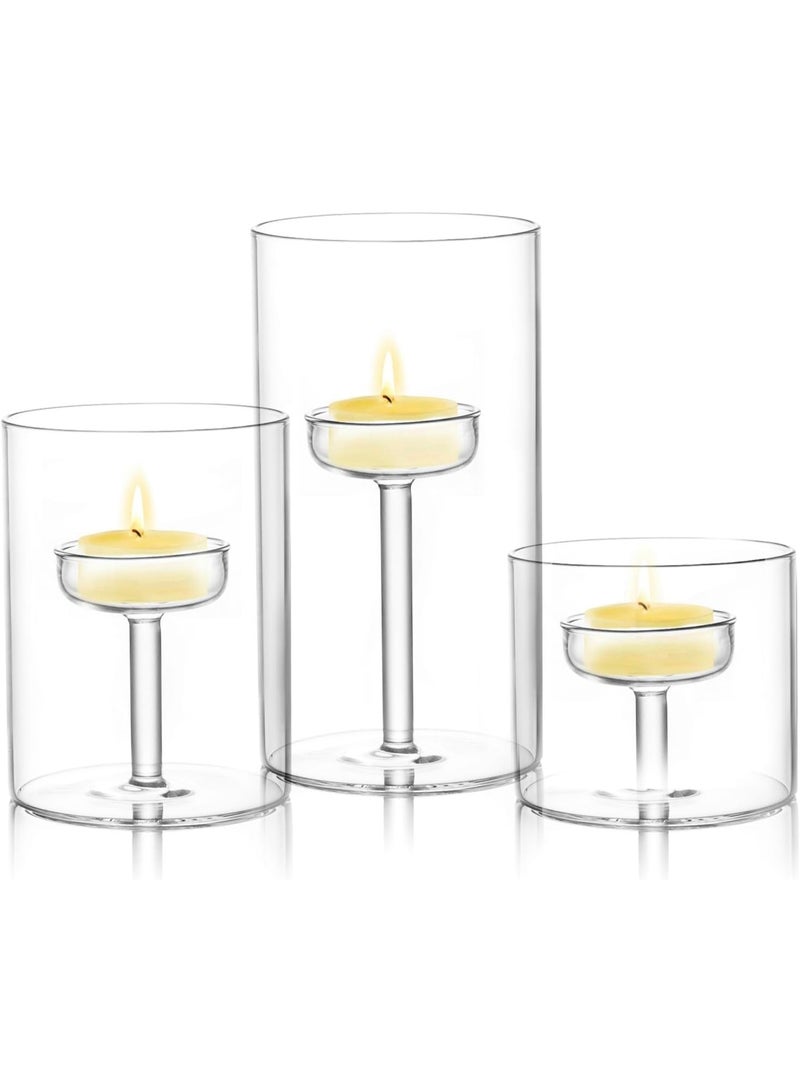 LAMAY 3pcs Hurricane Candle Holders for Pillar Hand Blown Glass Cylinder Vases Table Decoration Centerpiece Floral Room Decor Clear Seeded Bubbles Living Dining Kitchen Island - Image 1
