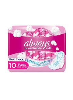 Breathable Soft Maxi Thick, Large Sanitary Pads With Wings, 10 Pads Pink Large
