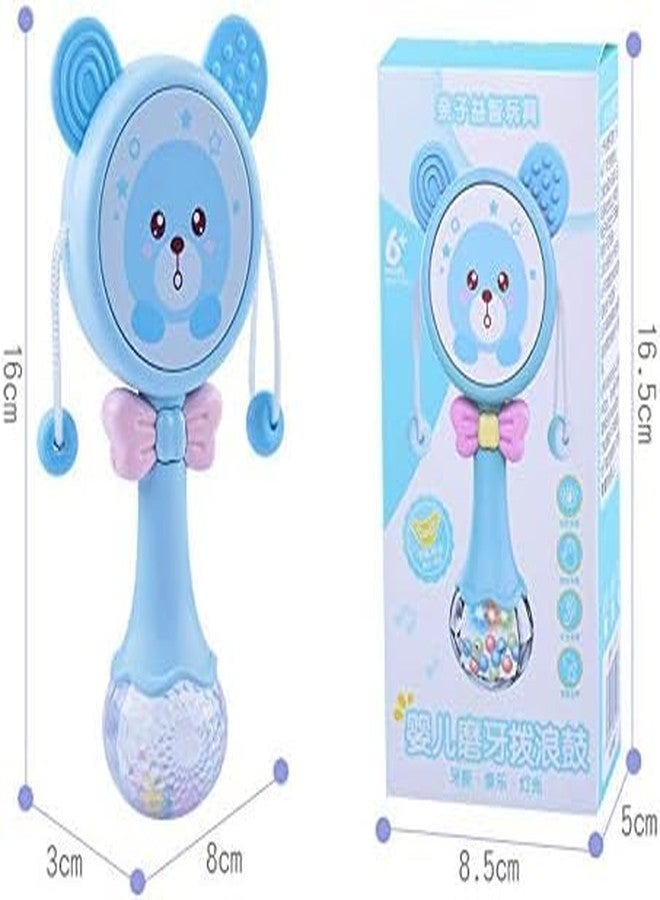 BABIES BLOOM Blue Cartoon Pellet Drum Shaking Rattle Hand Bell Music Light Rhythm Teether Baby Musical Rattle Toys Teether (0-3 Year) - Image 4