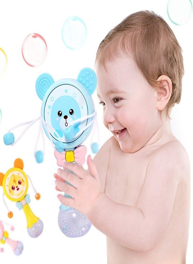 BABIES BLOOM Blue Cartoon Pellet Drum Shaking Rattle Hand Bell Music Light Rhythm Teether Baby Musical Rattle Toys Teether (0-3 Year) - Image 1