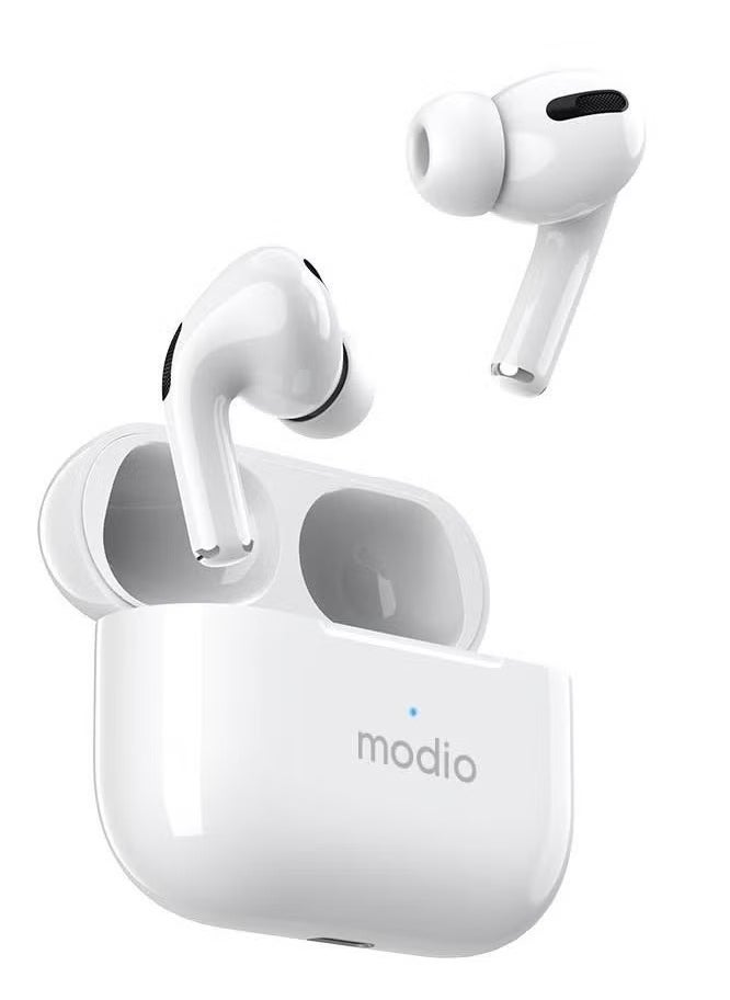 modio - ME8 Wireless Earphones – True Wireless Stereo (TWS) Bluetooth 5.3 Headset with Noise Isolation, Touch Controls, Charging Case & Built-In Mic – Lightweight Earbuds for Android, iOS & Tablets – HD Sound & Stable Connectivity – Includes Free Carry Case - Image 1