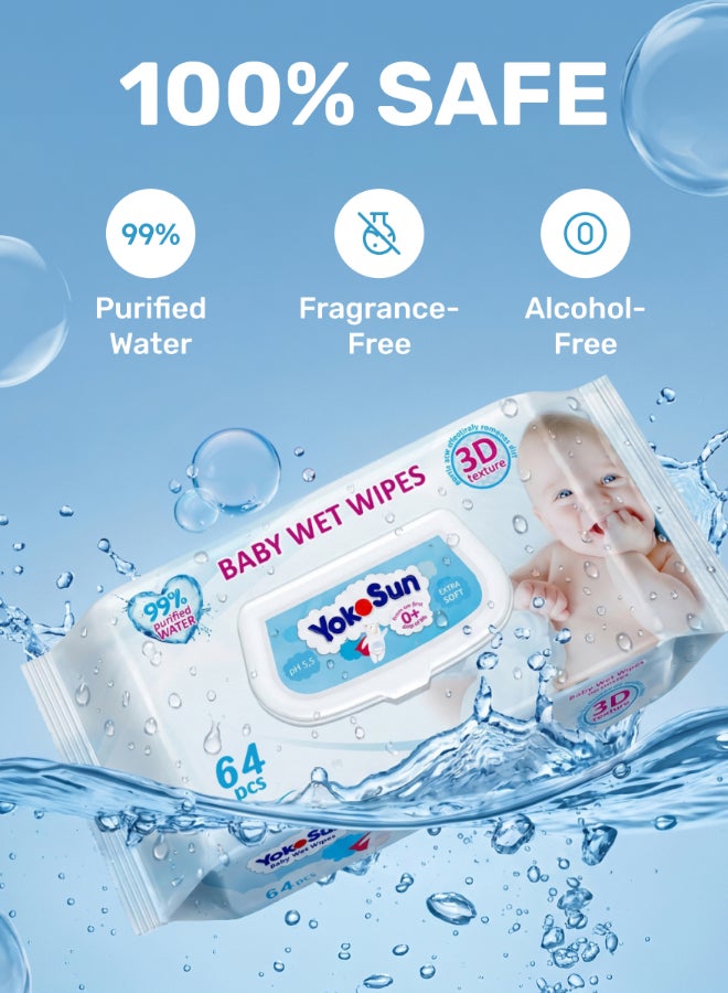 YokoSun Baby Water Wipes 99% Water 64Pcs - Image 3
