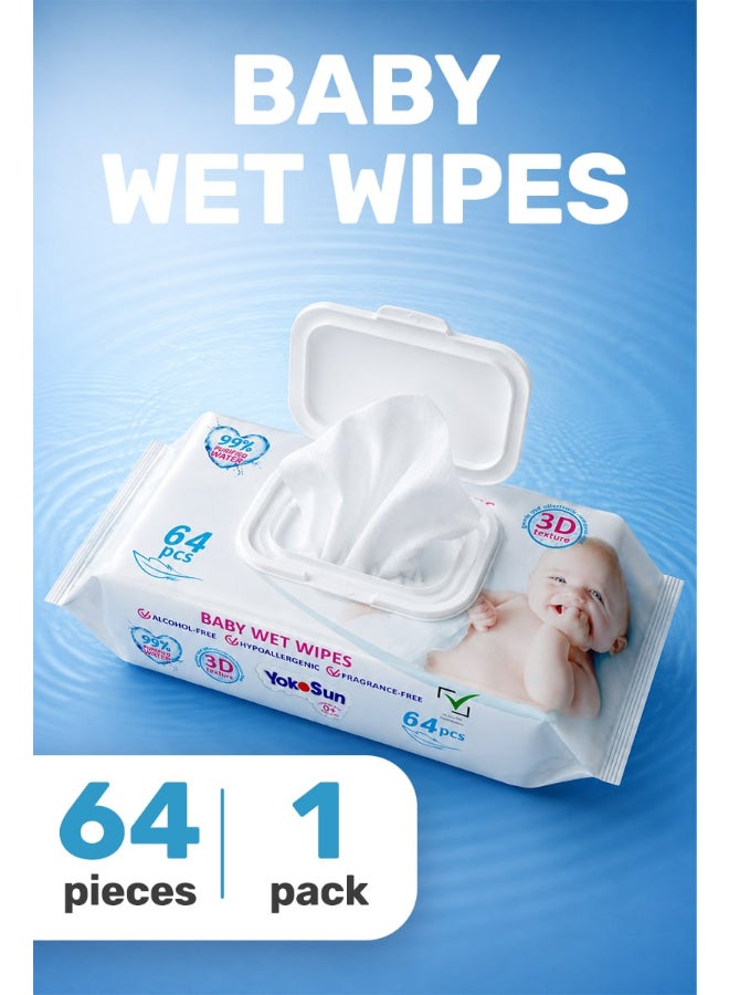 YokoSun Baby Water Wipes 99% Water 64Pcs - Image 1
